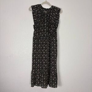 J. Crew Mercantile Black with Light Pink & Yellow Floral Sleeveless Midi Dress S